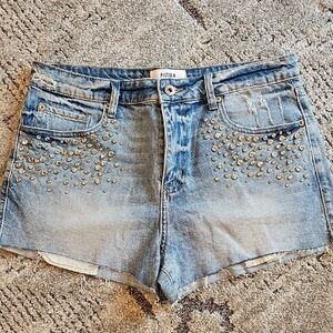 Pistola Studded Light Blue Jean Shorts